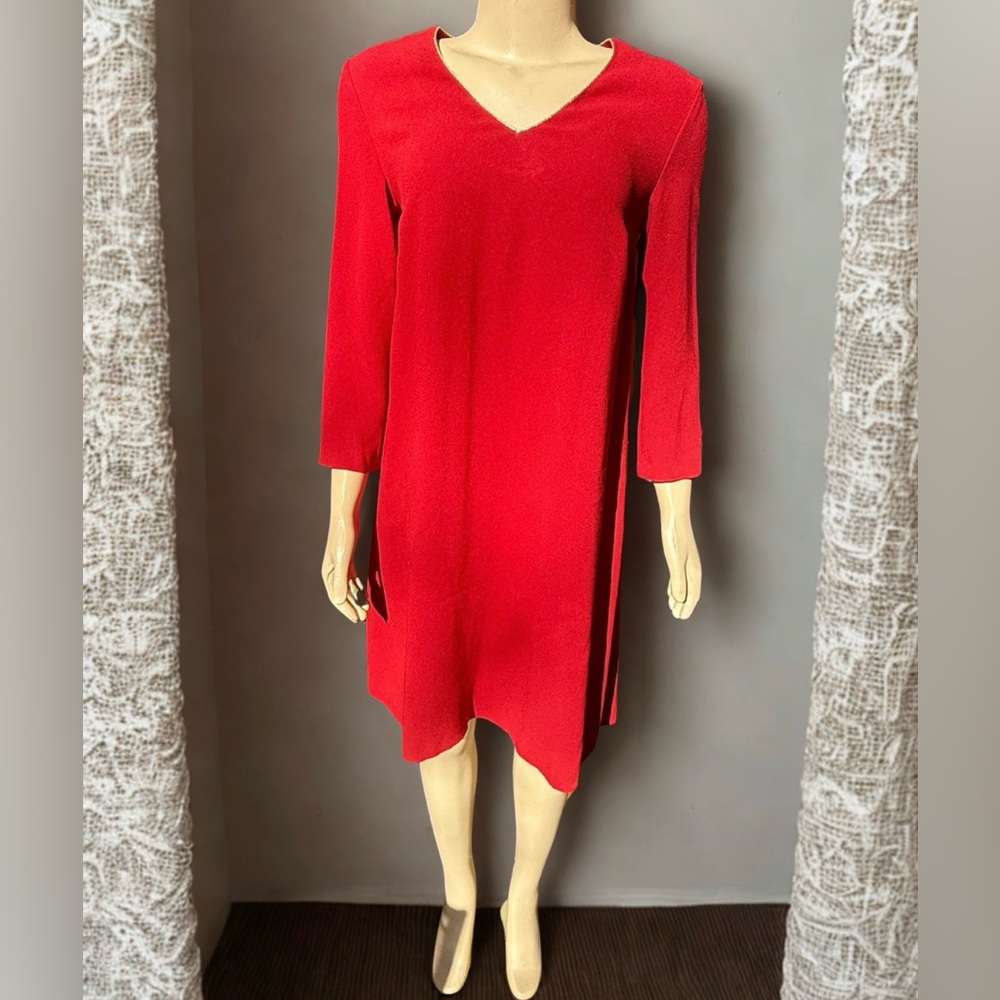 Gold Trim Neckline Gerard Darel Paris Classic Red Dress size 38/Small/6
